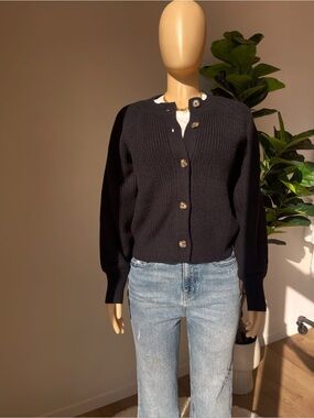 Banana Republic Black Button-Front Ribbed Cardigan